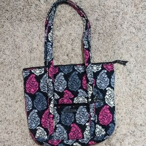 Floral Patterned Tote Bag - Black, Pink, White